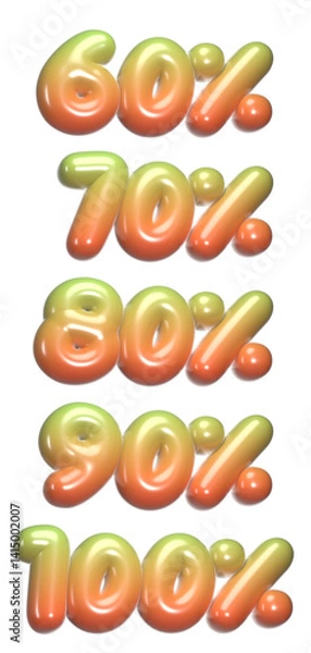 Obraz set of 3d percentage discount with transparent background, 60%, 70%, 80%, 90%, 100%, red, green, PNG images