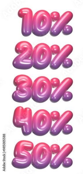 Obraz set of 3d percentage discount with transparent background, 10%, 20%, 30%, 40%, 50%, red, blue, PNG images