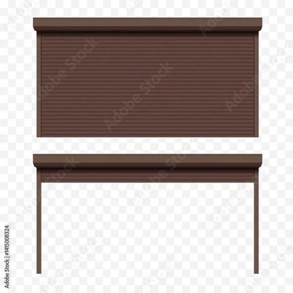 Fototapeta Roller shutter gates for garage. Open and closed variations. Template isolated on transparent background. Vector mockup.