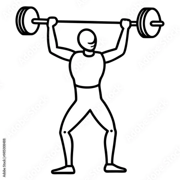 Fototapeta Line art vector silhouette of a person performing a clean and jerk, with the barbell being lifted above the head