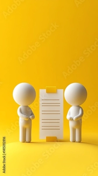 Fototapeta Teamwork checklist, outlined people icons and list, yellow theme, 3D illustration