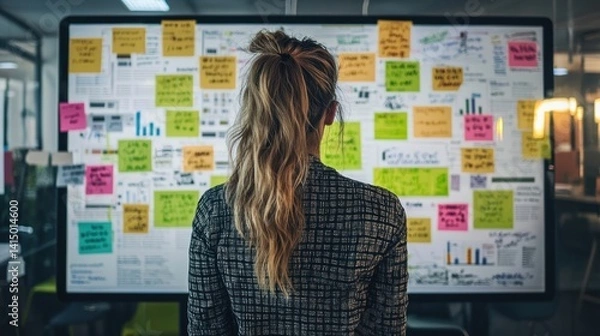 Fototapeta A person reorganizing work tasks on a digital screen to improve efficiency