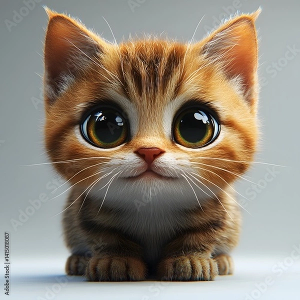 Obraz 3d cat cartoon, on a clean white background, studio photo style, clear and crisp