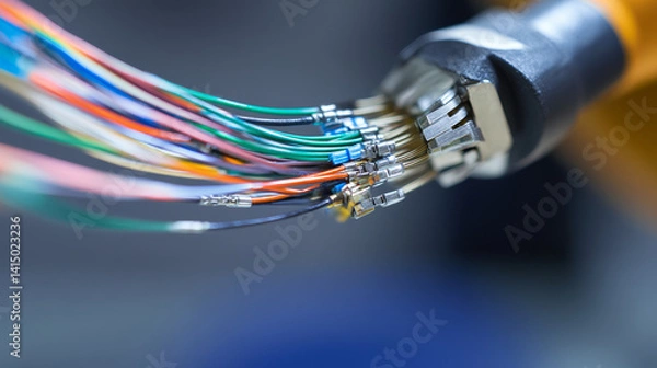 Fototapeta Cable connections high-precision wiring installation industrial workshop technical content close-up view engineering concept