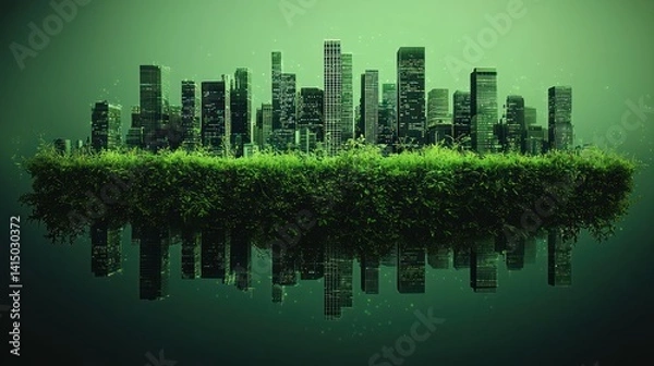 Fototapeta Eco-Cityscape: A Sustainable Metropolis Floating on Greenery