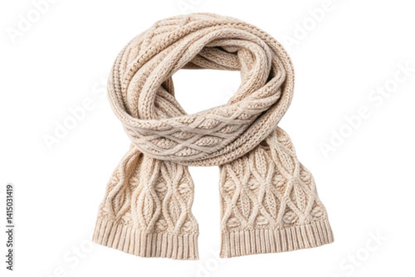 Fototapeta PNG Cozy knitted beige scarf with intricate pattern