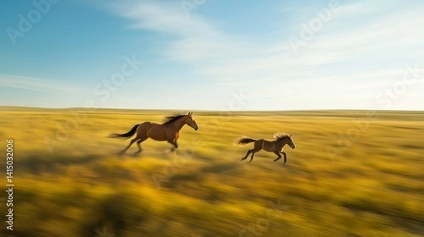 Obraz Wild horses running freely across open grasslands