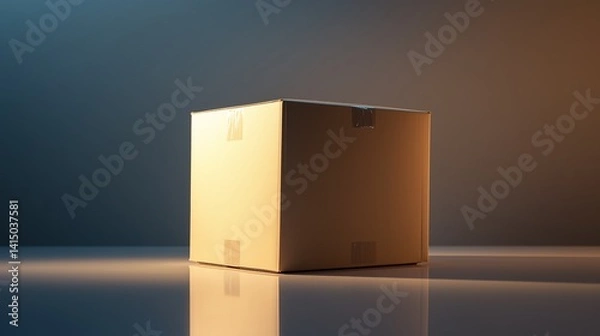 Obraz Cardboard shipping box mockup with dramatic lighting. Perfect for e-commerce, logistics, and packaging design presentations.