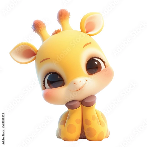 Fototapeta Cute giraffe illustration with transparent background by illustrator adorable character design whimsical environment