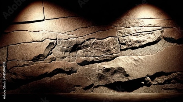 Obraz Dramatic, textured wall with stark lighting creating deep shadows and a rugged, stone-like appearance. Moody and atmospheric