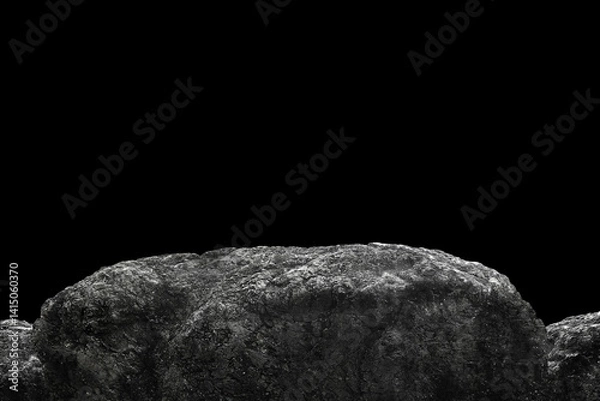 Obraz Stone podium on dark black background.