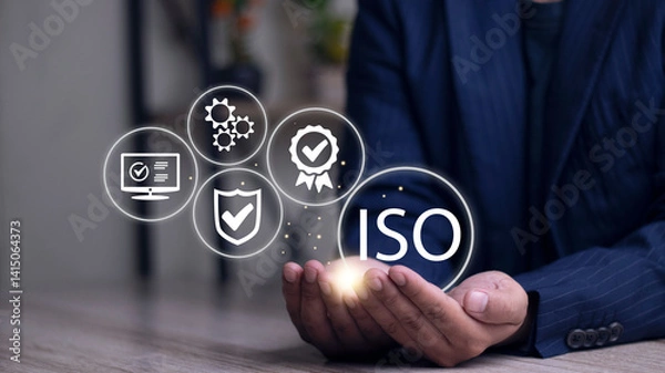 Fototapeta Standards, Quality Assurance Control, Standardization and Certification, Concept, Businessman, Service, Quality Assurance, Guarantee, ISO Standards