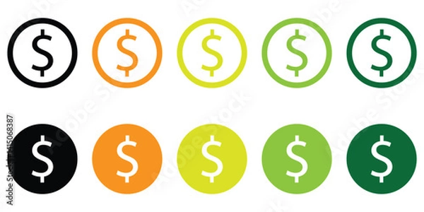Fototapeta Dollar coin vector icons set. US dollar coin symbols collection  of vector illustration