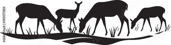 Fototapeta set of deer eating grass vector