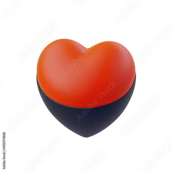 Fototapeta Heart-shaped object studio 3d render minimalist close-up love. Isolated on transparent background, png.