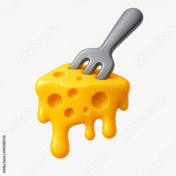 Obraz Cheese with Fork on Isolated White Background