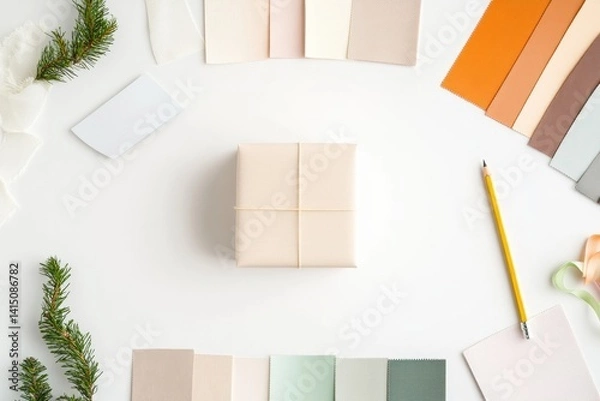 Obraz Minimalistic workspace with color swatches, showcasing design cr