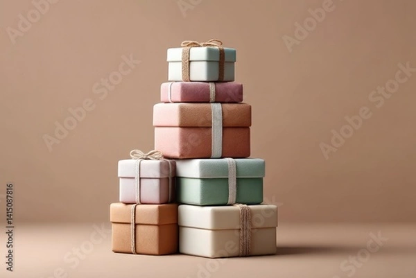 Obraz Stacked gifts in soft pastel colors create warm, inviting atmosp