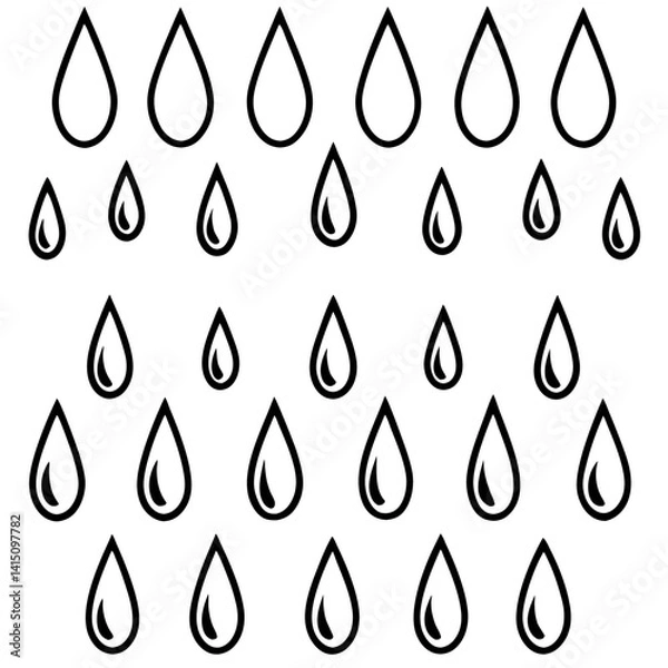 Fototapeta Vector silhouette of multiple small raindrops falling in a random pattern