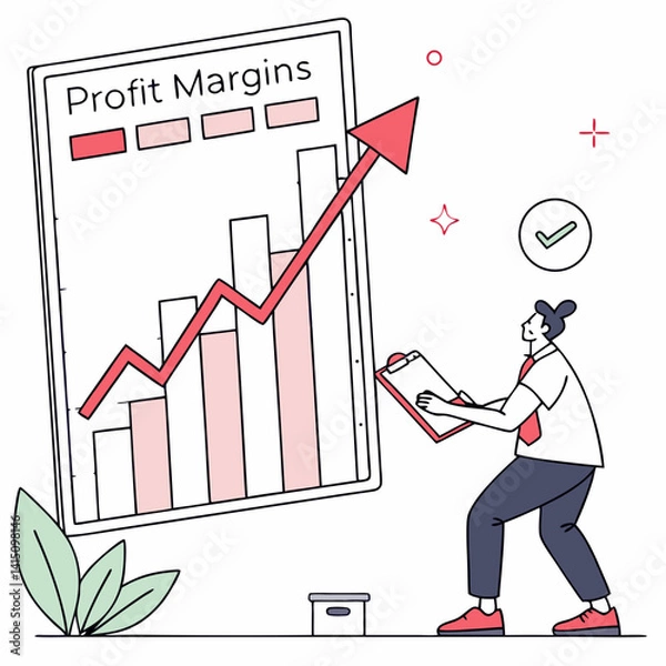 Obraz Business Growth Chart With Rising Profit Margins And Analysis By Professional Employee