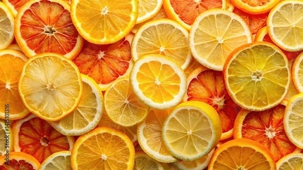 Fototapeta Vibrant orange and lemon slices create a colorful, textured background for design use, perfect for food or lifestyle visuals , design