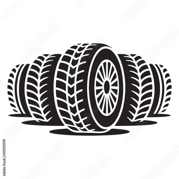 Fototapeta Vector Black silhouettes tyre symbols. with white background