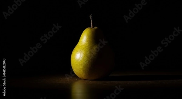 Fototapeta Yellow pear with dramatic lighting against a black background