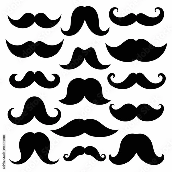 Fototapeta Set of Black Silhouette Mustache Icons in Various Styles
