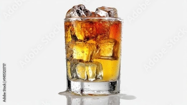 Fototapeta Refreshing Drink with Ice: A captivating close-up of a chilled beverage, ice cubes glistening within the glass, promising an experience of invigorating refreshment.