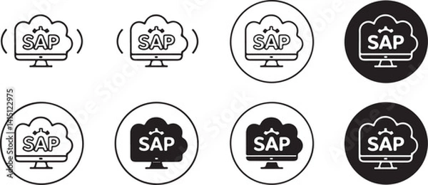 Fototapeta  Vector icons representing SAP cloud and system solutions, ideal for business, enterprise resource planning (ERP), and cloud computing projects related to SAP technology.
