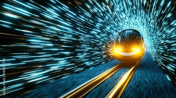 Fototapeta Futuristic High Speed Train in Luminous Tunnel
