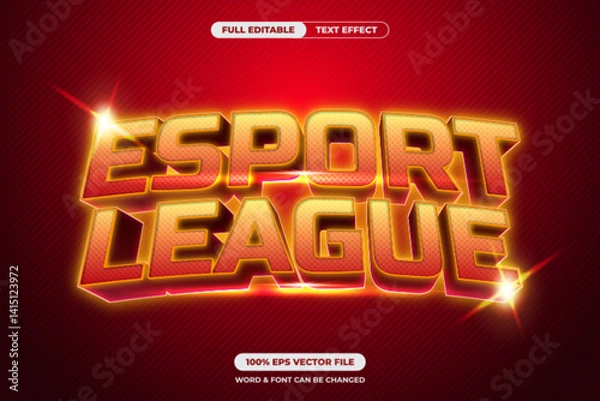 Fototapeta Golden red esport league text effect with a glowing, powerful design. Perfect for tournament titles, team intros, and championship banners. Fully editable EPS vector
