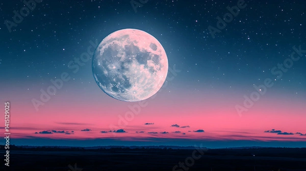 Fototapeta Full moon over a field at dusk