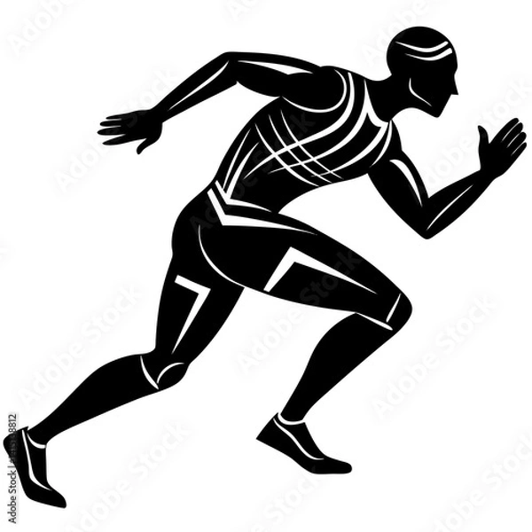 Fototapeta Line art vector silhouette of a runner participating in a race, with a forward-leaning posture and arms bent