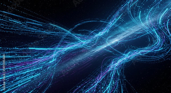 Fototapeta Abstract depiction of data streams in blue and violet with particles