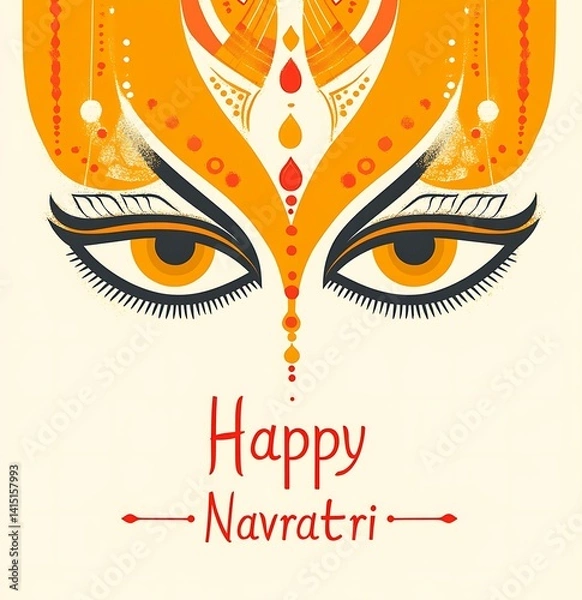 Fototapeta Happy navratri poster background, subh navratri, Durga puja background with Goddess Durga Face Illustration