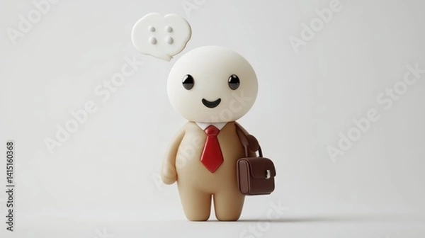 Fototapeta A cute cartoon character dressed in a suit holding a briefcase and smiling with a thought bubb