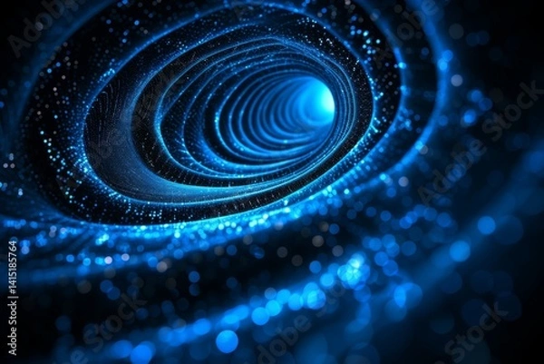 Obraz Abstract glowing blue tunnel with light at the end. Digital fractal background concept. Visualization for technology, science, communication, innovation, data, and futuristic ideas