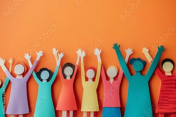 Obraz Happy Diverse Women Hands Up Orange Background