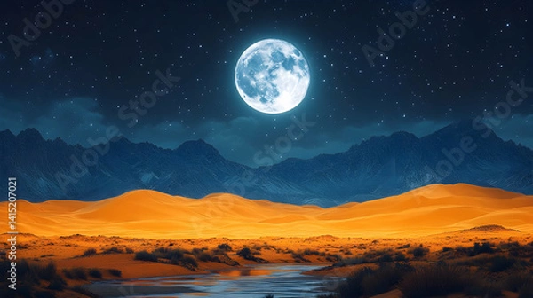 Fototapeta Desert moonlit night