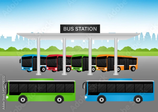 Fototapeta Bus Station. Bus Terminal. Vector Illustration.
