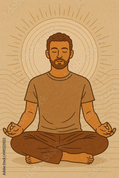 Obraz Illustration of Man Meditating in Lotus Pose with Radiating Energy Lines