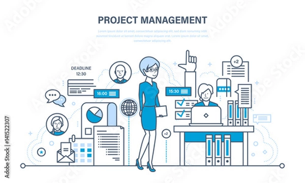 Fototapeta Project management, planning, implementation deadlines and time management, process control.