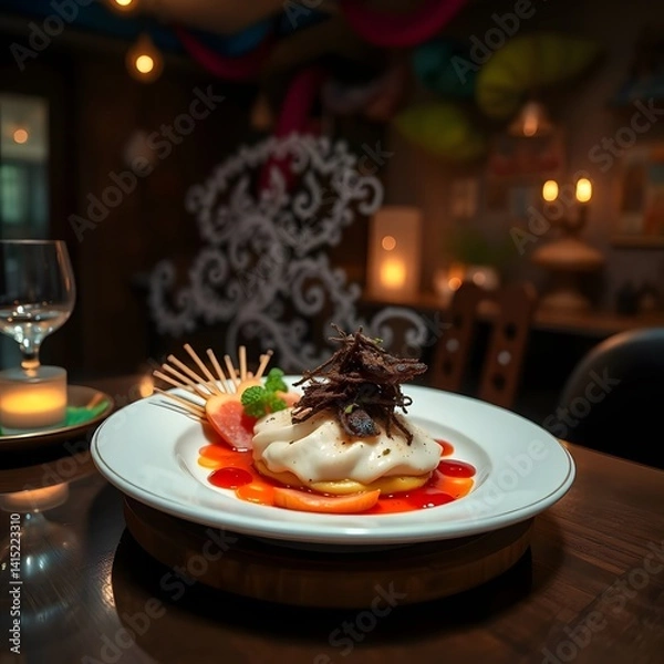 Fototapeta A vibrant and appetizing dish made with fresh, high-quality ingredients, styled to perfection. Ideal for food blogs, menus, cookbooks, or culinary content. A perfect blend of color, texture, and flavo