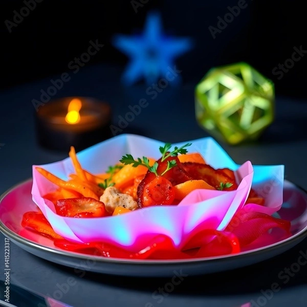 Fototapeta A vibrant and appetizing dish made with fresh, high-quality ingredients, styled to perfection. Ideal for food blogs, menus, cookbooks, or culinary content. A perfect blend of color, texture, and flavo