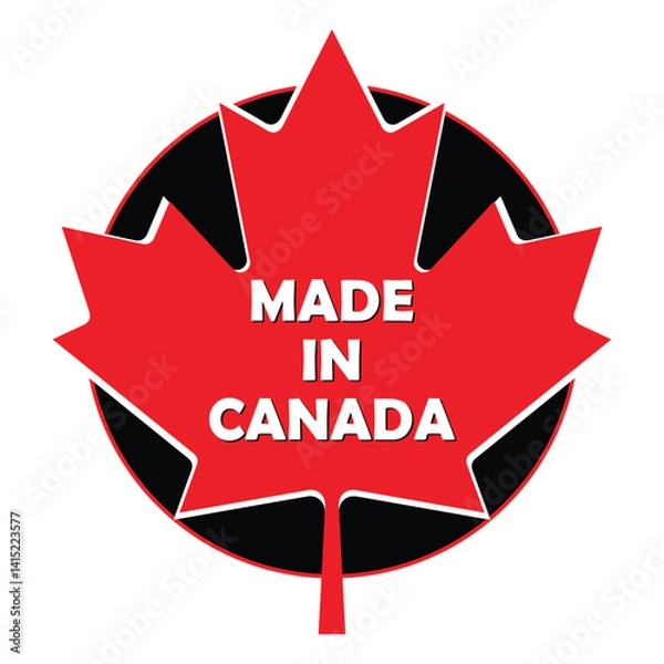 Fototapeta Made in Canada price tag or label emblem. Canadian manufacturing and production on Canadian soil. Made in Canada stamp template, in English language with maple leaf. Vector.
