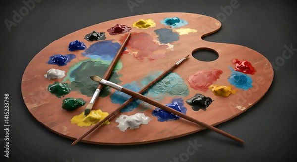 Obraz Artist's Palette with Paint and Brushes
