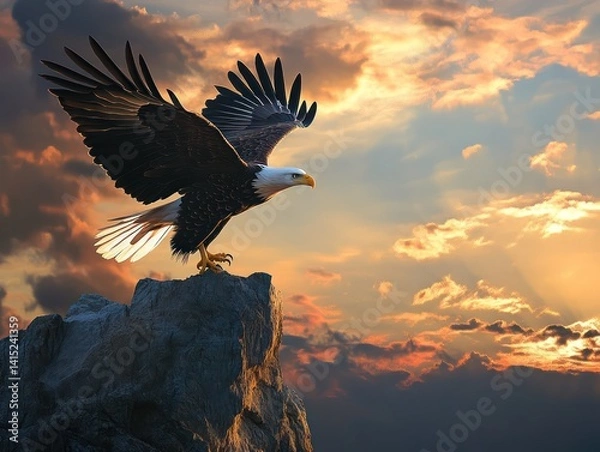 Fototapeta Eagle soaring sunset cliffs nature