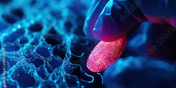 Fototapeta Close-up of fingerprint at crime scene, forensic investigation, evidence analysis, mystery solving, forensic science lab background
