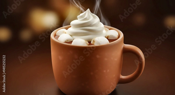 Fototapeta Warm Cocoa with Whipped Cream and Marshmallows